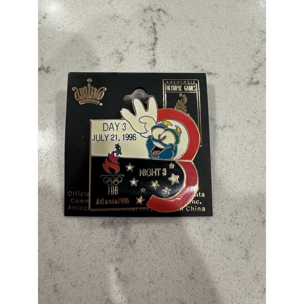 1996 Atlanta Olympic Pin "Day 3" July 21st, Night 3, Izzy, Torch